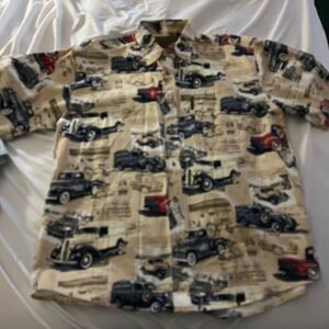 North River Classic Car Short Sleeve Button Down Shirt sz M EUC